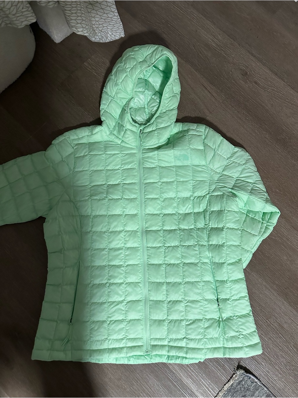 Northface Light Mint Quilted Hooded Jacket - Women's LX